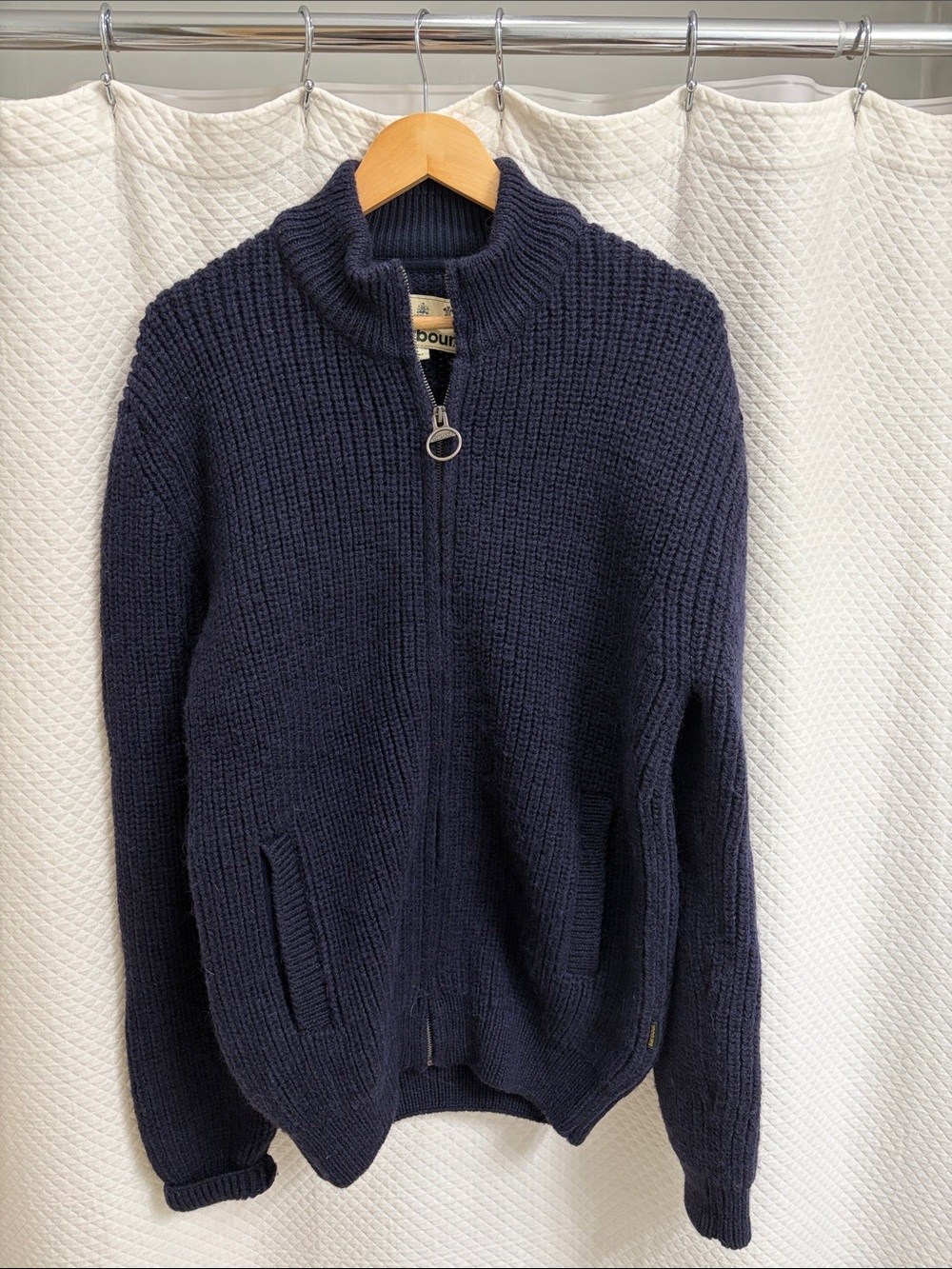 Barbour Navy Chunky Ribbed Full-Zip Wool Sweater